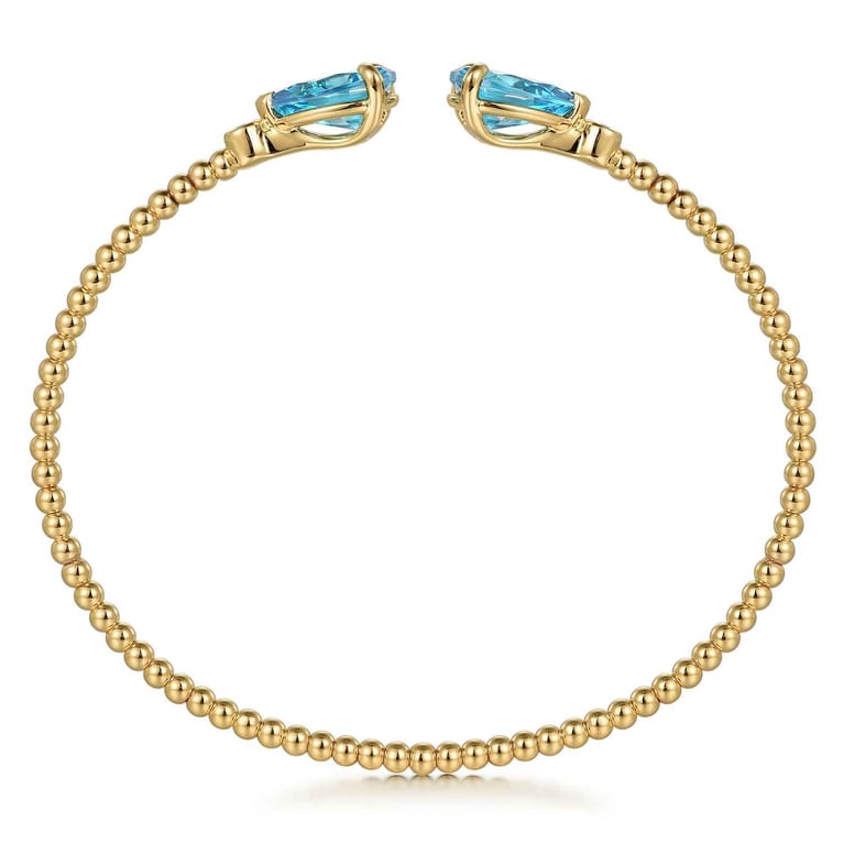 14K Yellow Gold Diamond and Pear Shape Blue Topaz Bujukan Bangle - 0.07 ct - Shot 3