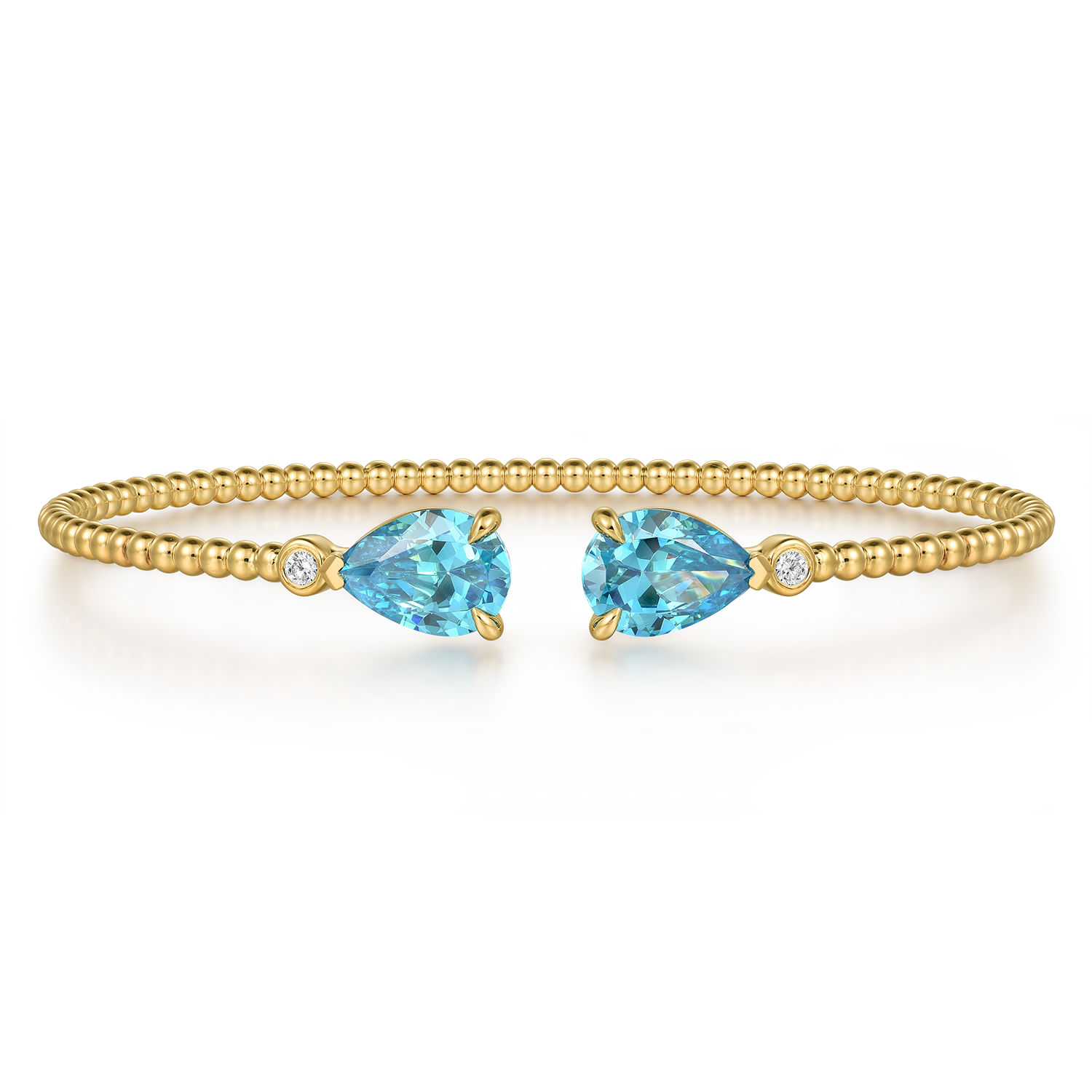 14K Yellow Gold Diamond and Pear Shape Blue Topaz Bujukan Bangle