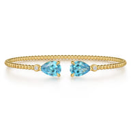 14K Yellow Gold Diamond and Pear Shape Blue Topaz Bujukan Bangle