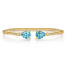 14K Yellow Gold Diamond and Pear Shape Blue Topaz Bujukan Bangle - 0.07 ct