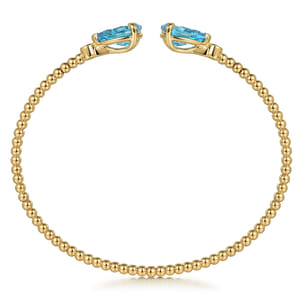 14K Yellow Gold Diamond and Pear Shape Blue Topaz Bujukan Bangle