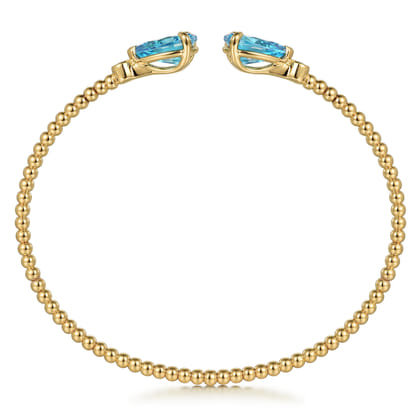 14K Yellow Gold Diamond and Pear Shape Blue Topaz Bujukan Bangle