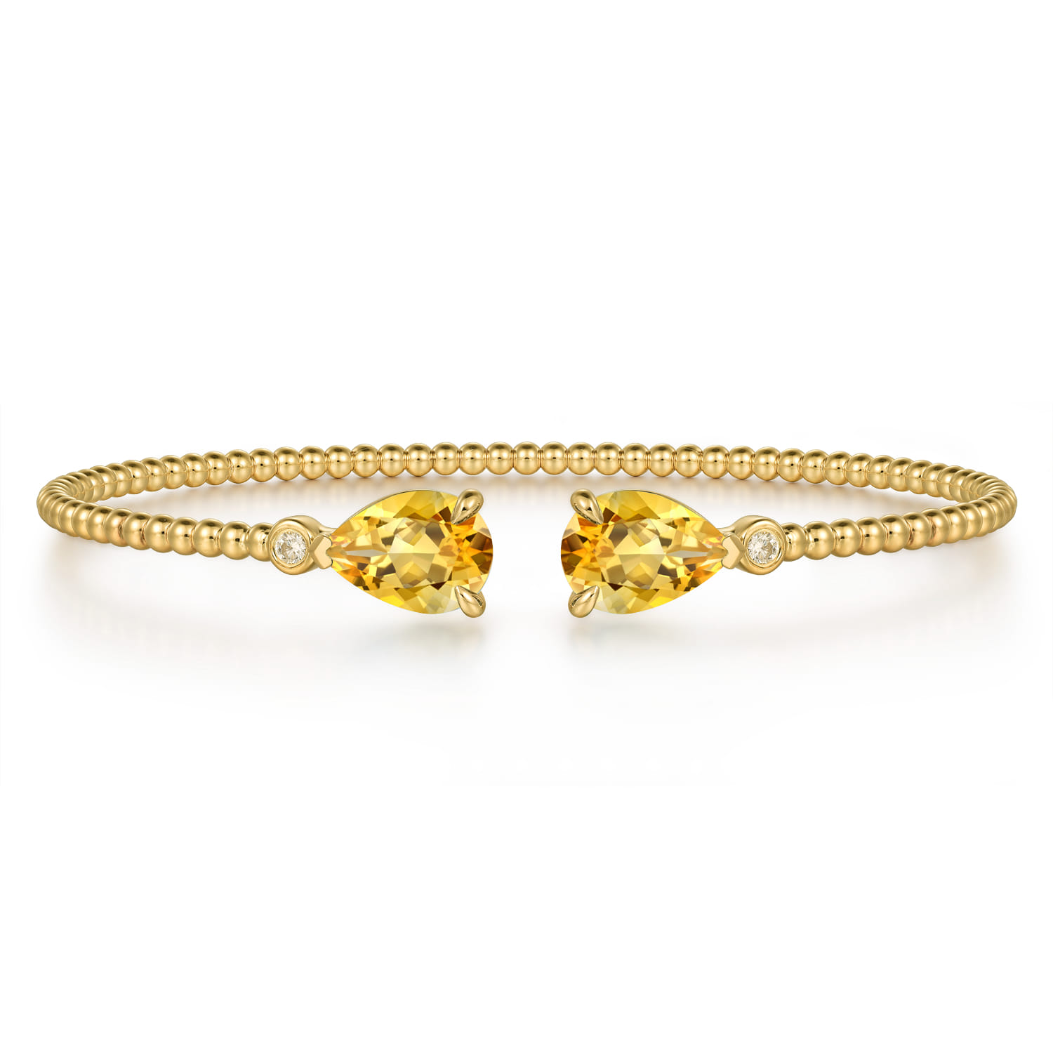 14K Yellow Gold Diamond and Pear Shape Citrine Bujukan Bangle - 0.07 ct - Shot 1