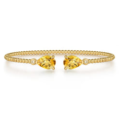14K Yellow Gold Diamond and Pear Shape Citrine Bujukan Bangle