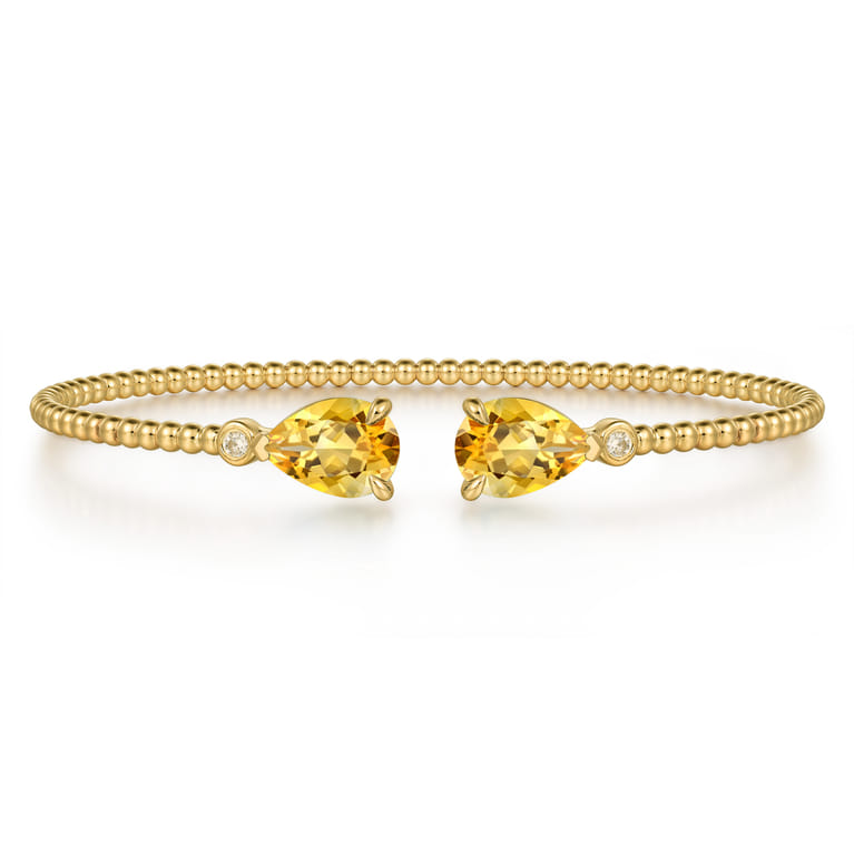14K Yellow Gold Diamond and Pear Shape Citrine Bujukan Bangle - 0.07 ct - Shot 1