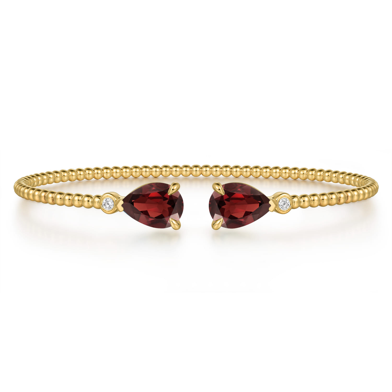 14K Yellow Gold Diamond and Pear Shape Garnet Bujukan Bangle - 0.07 ct - Shot 1