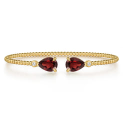 14K Yellow Gold Diamond and Pear Shape Garnet Bujukan Bangle