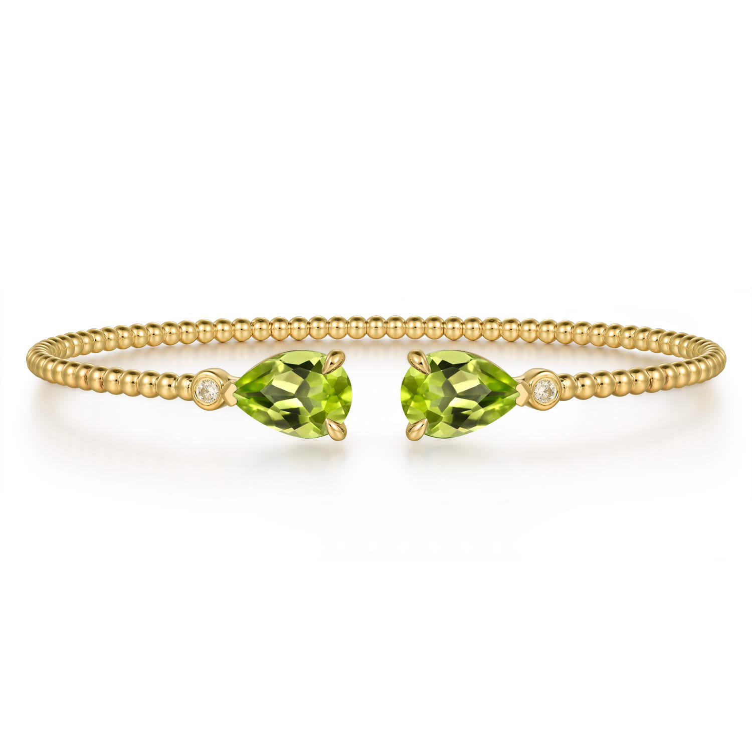 14K Yellow Gold Diamond and Pear Shape Peridot Bujukan Bangle - 0.07 ct - Shot 1