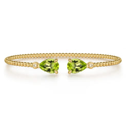 14K Yellow Gold Diamond and Pear Shape Peridot Bujukan Bangle