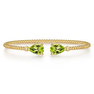14K Yellow Gold Diamond and Pear Shape Peridot Bujukan Bangle