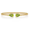 14K Yellow Gold Diamond and Pear Shape Peridot Bujukan Bangle - 0.07 ct