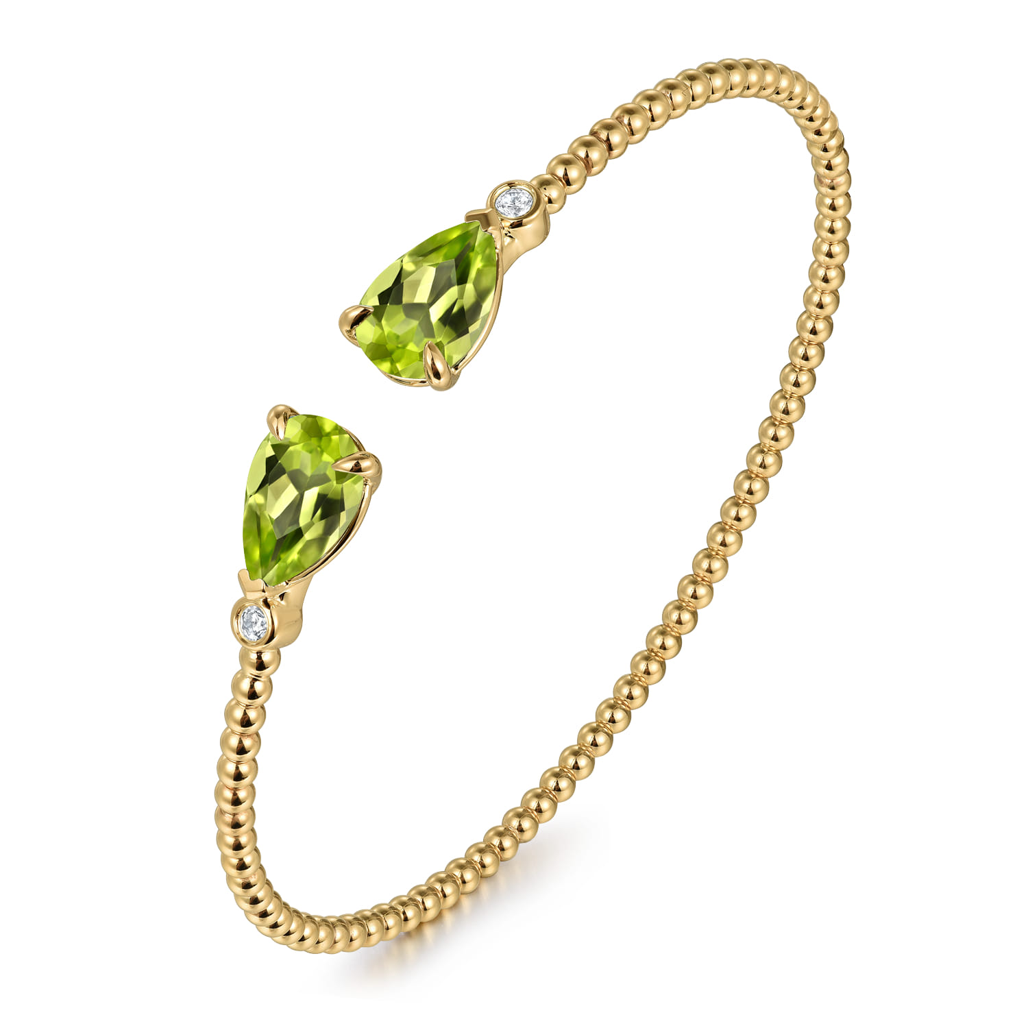 14K Yellow Gold Diamond and Pear Shape Peridot Bujukan Bangle - 0.07 ct - Shot 2