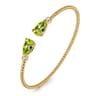 14K Yellow Gold Diamond and Pear Shape Peridot Bujukan Bangle - 0.07 ct