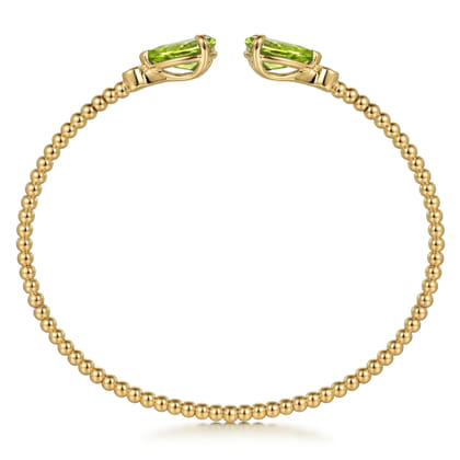 14K Yellow Gold Diamond and Pear Shape Peridot Bujukan Bangle