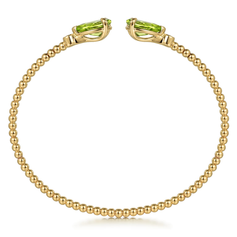 14K Yellow Gold Diamond and Pear Shape Peridot Bujukan Bangle - 0.07 ct - Shot 3