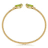 14K Yellow Gold Diamond and Pear Shape Peridot Bujukan Bangle - 0.07 ct