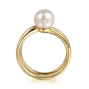 14K Yellow Gold Diamond and Pearl Bypass Ring