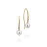 14K Yellow Gold Diamond and Pearl Fish Wire Drop Earrings - 0.08 ct