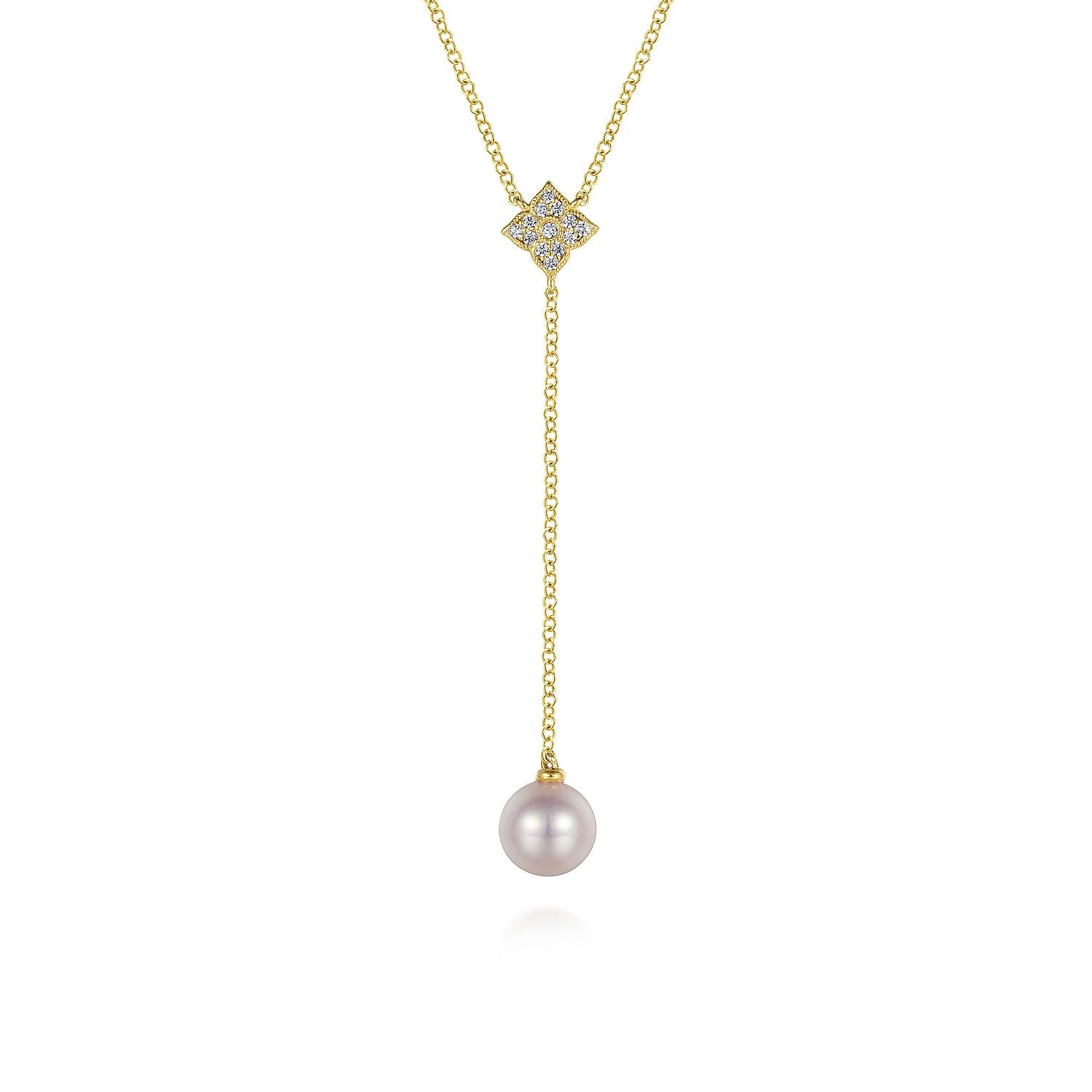 Stunning retailer solid 14k with Diamonds Baroque Pearl Lariat Necklace signed PG