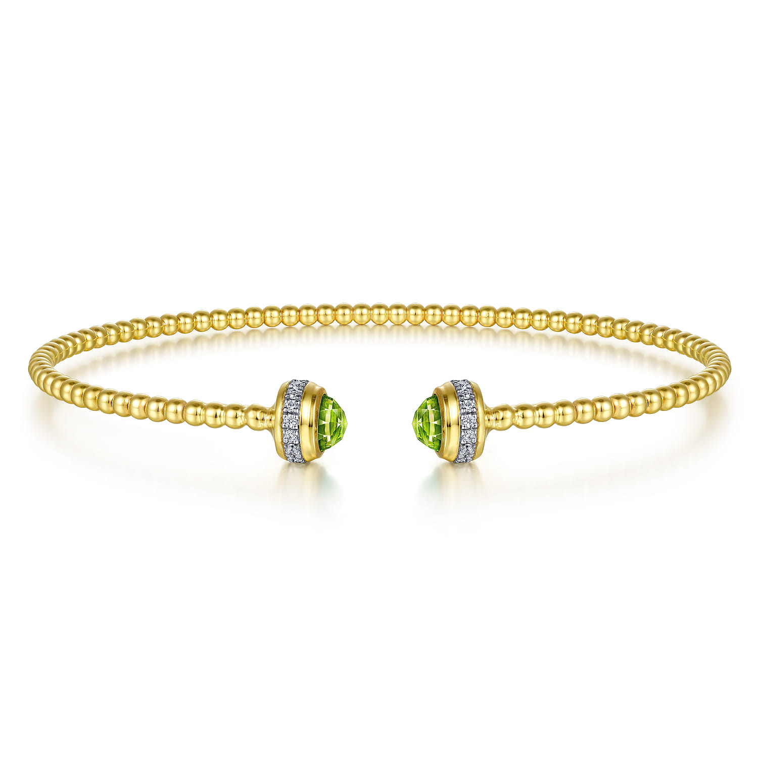 14K Yellow Gold Diamond and Peridot Bujukan Open Bangle - 0.2 ct - Shot 1
