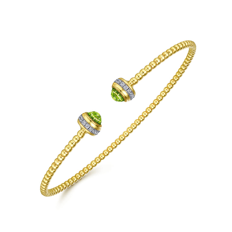 14K Yellow Gold Diamond and Peridot Bujukan Open Bangle - 0.2 ct - Shot 2