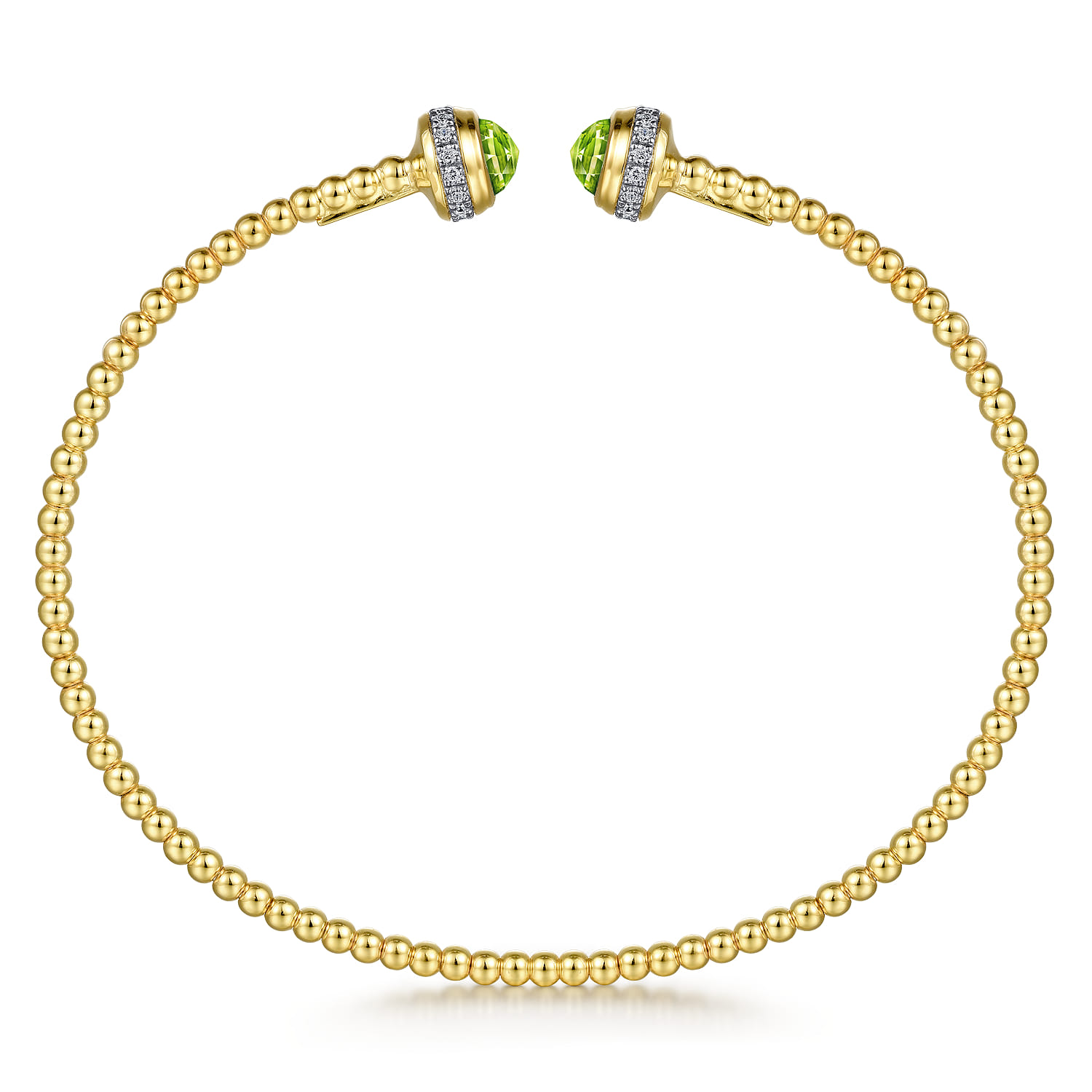 14K Yellow Gold Diamond and Peridot Bujukan Open Bangle - 0.2 ct - Shot 3