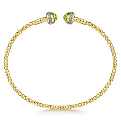 14K Yellow Gold Diamond and Peridot Bujukan Open Bangle