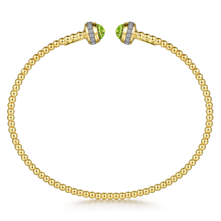 14K Yellow Gold Diamond and Peridot Bujukan Open Bangle - 0.2 ct - Shot 3