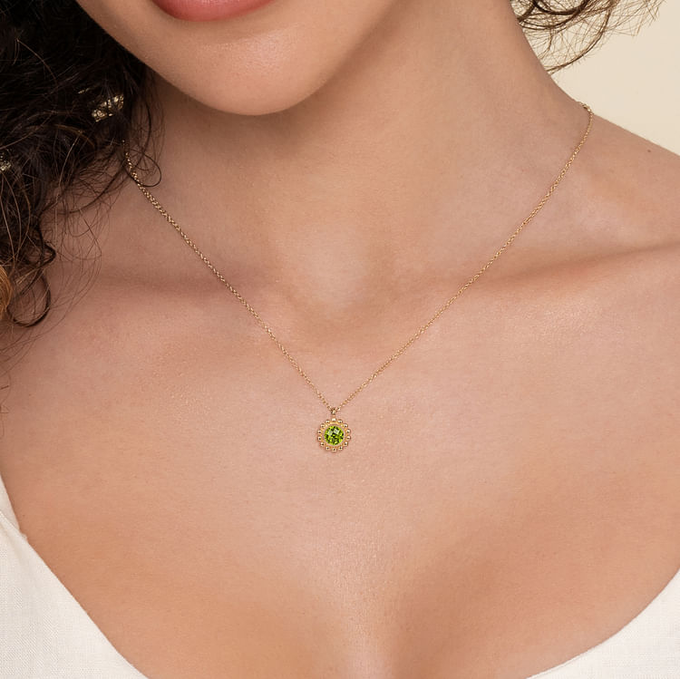 14K Yellow Gold Diamond and Peridot Bujukan Pendant Necklace