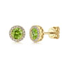14K Yellow Gold Diamond and Peridot Halo Stud Earrings - 0.1 ct