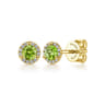 14K Yellow Gold Diamond and Peridot Halo Stud Earrings - 0.09 ct