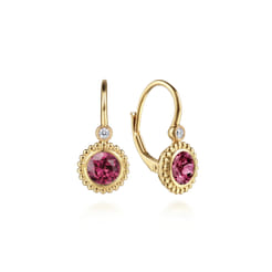 14K Yellow Gold Diamond and Pink Tourmaline Bujukan Drop Earrings