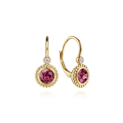 14K Yellow Gold Diamond and Pink Tourmaline Bujukan Drop Earrings