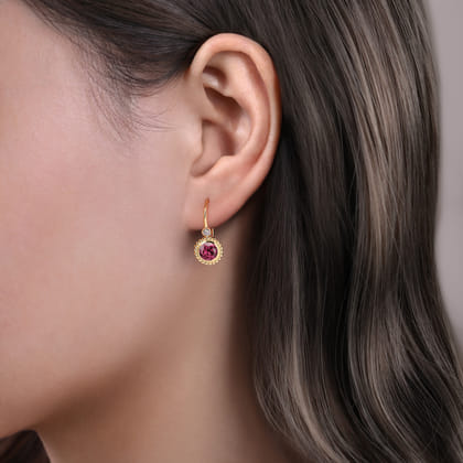 14K Yellow Gold Diamond and Pink Tourmaline Bujukan Drop Earrings