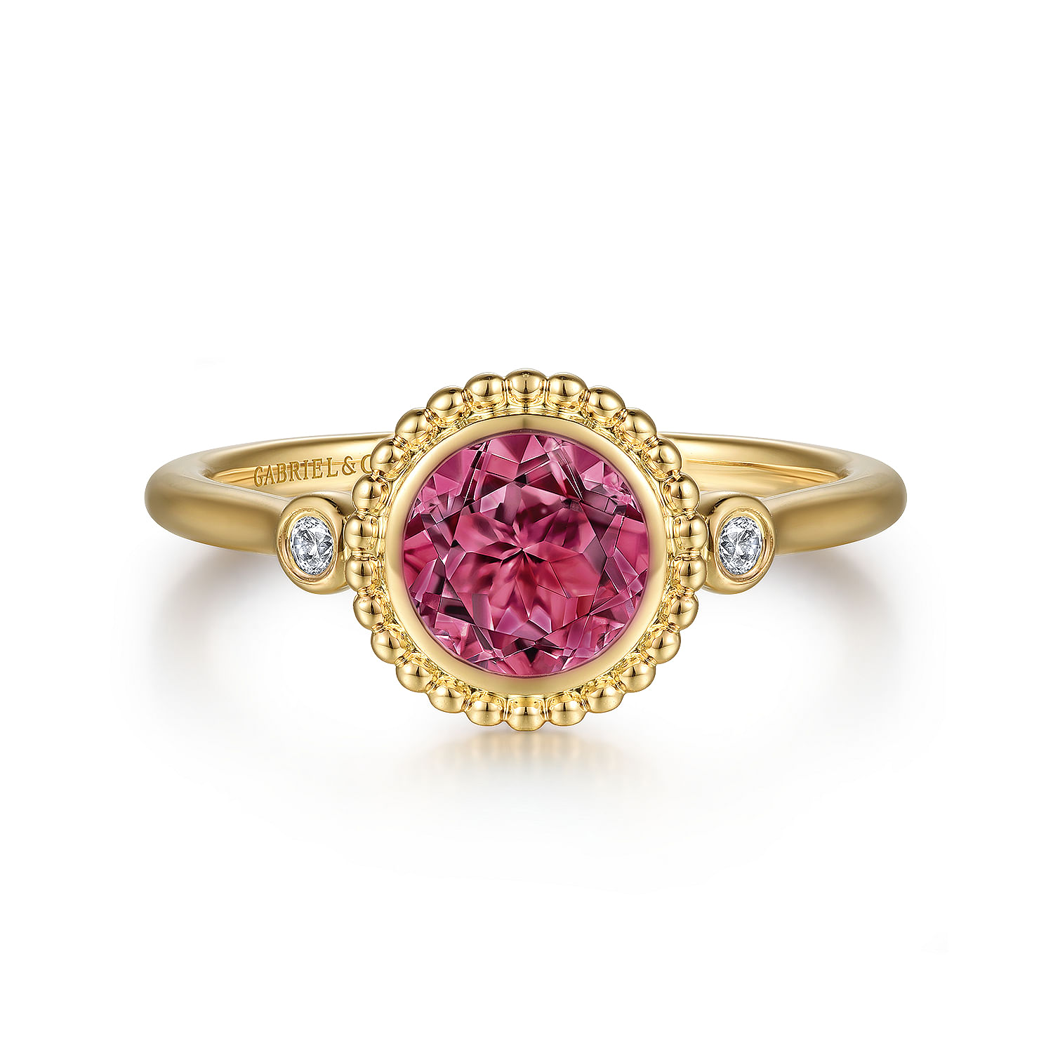 14K Yellow Gold Diamond and Pink Tourmaline Bujukan Ladies Ring