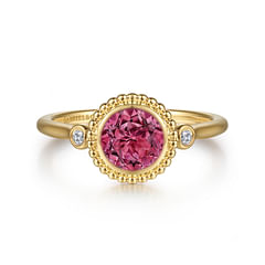14K Yellow Gold Diamond and Pink Tourmaline Bujukan Ladies Ring