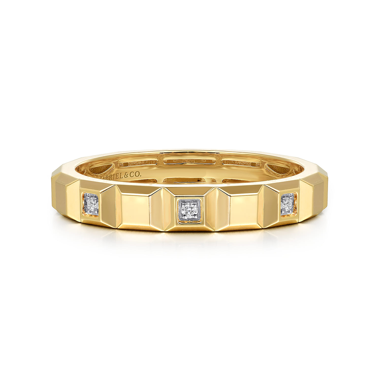 14K Yellow Gold Diamond and Pyramid Shape Ladies Stackable Ring - 0.03 ct - Shot 1