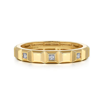 14K Yellow Gold Diamond and Pyramid Shape Ladies Stackable Ring