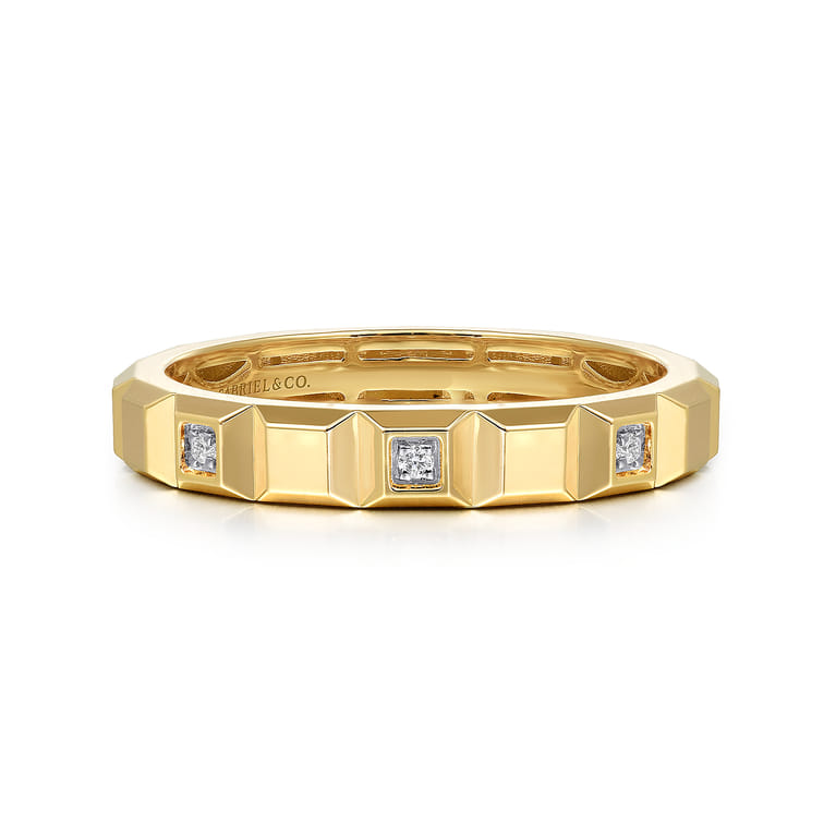 14K Yellow Gold Diamond and Pyramid Shape Ladies Stackable Ring - 0.03 ct - Shot 1