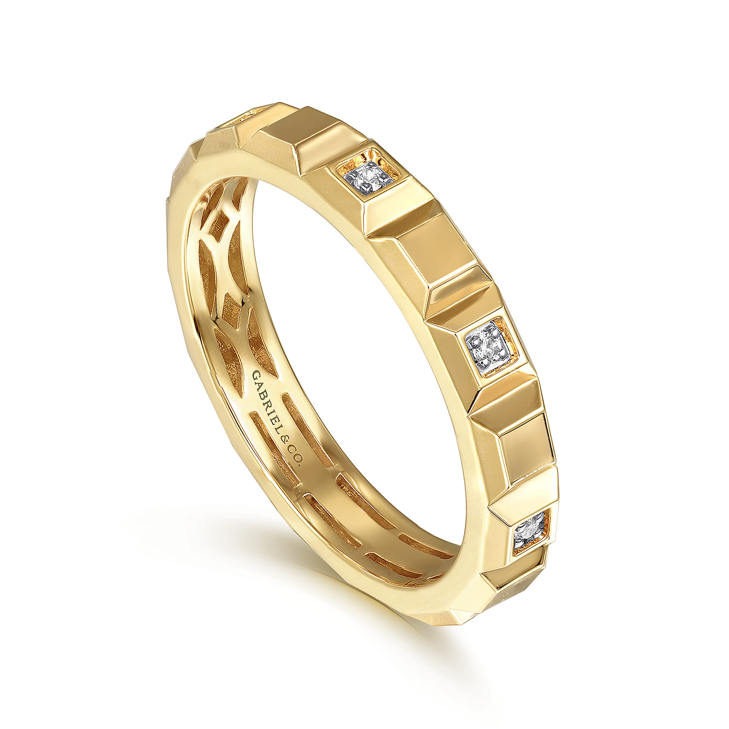 14K Yellow Gold Diamond and Pyramid Shape Ladies Stackable Ring - 0.03 ct - Shot 3