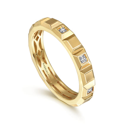 14K Yellow Gold Diamond and Pyramid Shape Ladies Stackable Ring