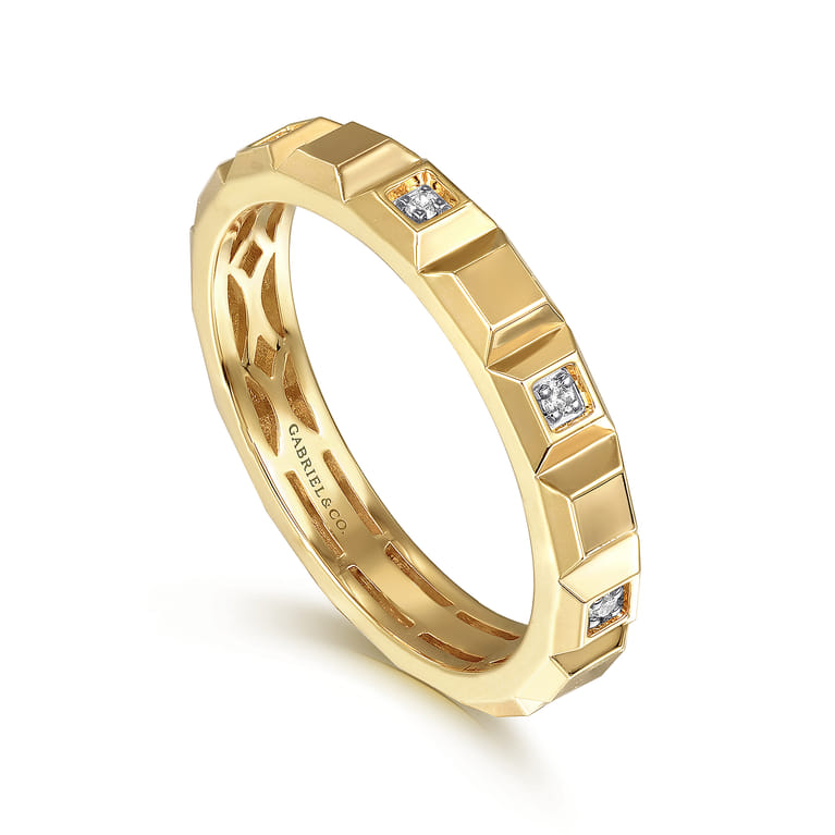 14K Yellow Gold Diamond and Pyramid Shape Ladies Stackable Ring - 0.03 ct - Shot 3