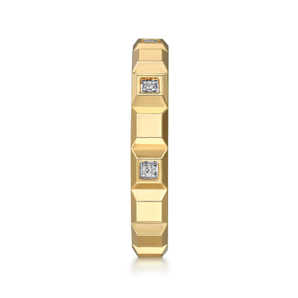 14K Yellow Gold Diamond and Pyramid Shape Ladies Stackable Ring