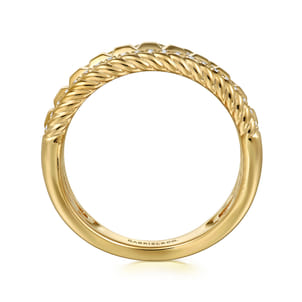 14K Yellow Gold Diamond and Rope Wide Band Ladies Ring