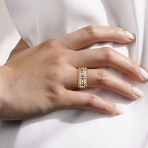 14K Yellow Gold Diamond and Rope Wide Band Ladies Ring