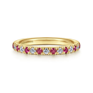 14K Yellow Gold Diamond and Ruby Anniversary Band