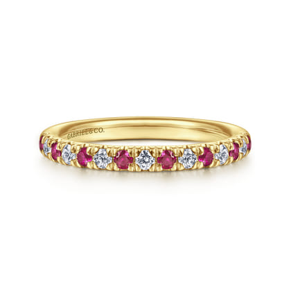14K Yellow Gold Diamond and Ruby Anniversary Band