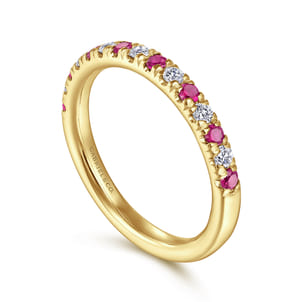 14K Yellow Gold Diamond and Ruby Anniversary Band