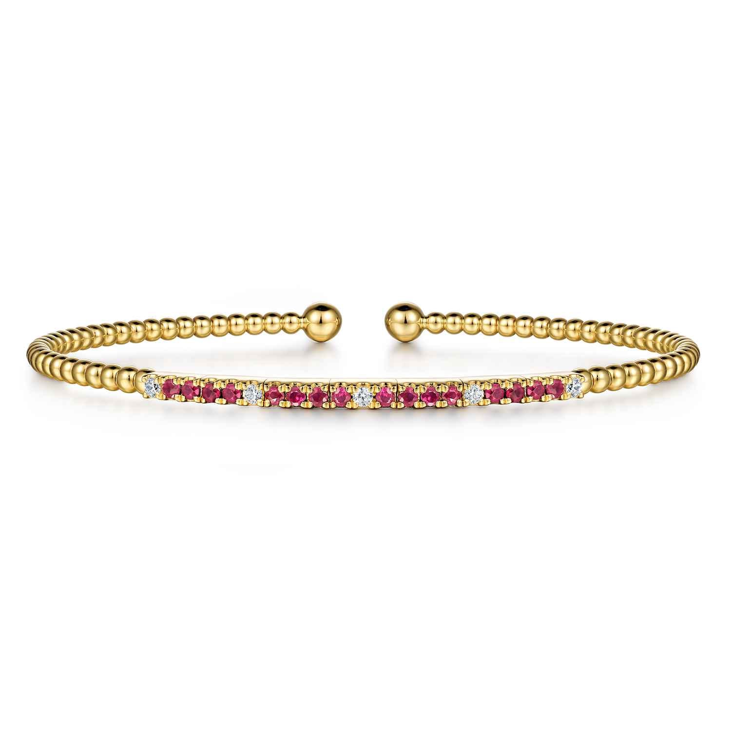 14K Yellow Gold Diamond and Ruby Bangle - 0.09 ct - Shot 1