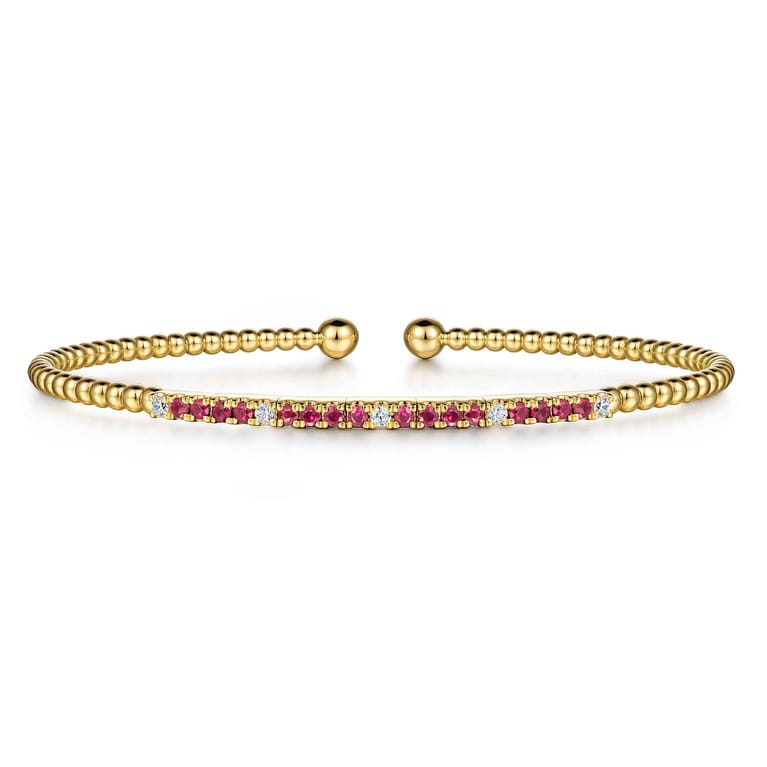 14K Yellow Gold Diamond and Ruby Bangle - 0.09 ct - Shot 1